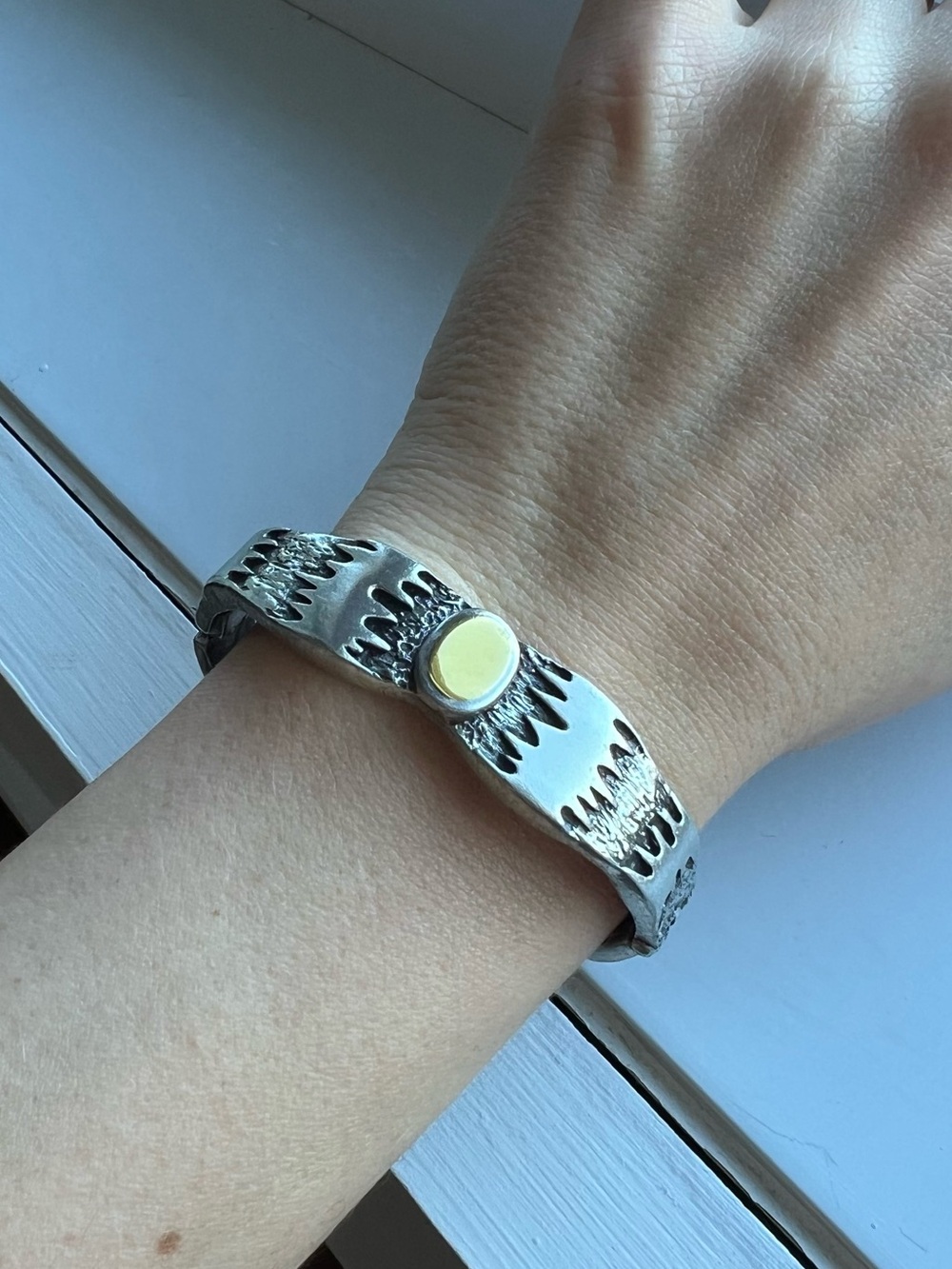 Darveau Textured Geometric Bracelet in Silver & Yellow